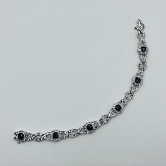 Rhodium Plated Black and White Tennis Bracelet - Picture 3 of 4